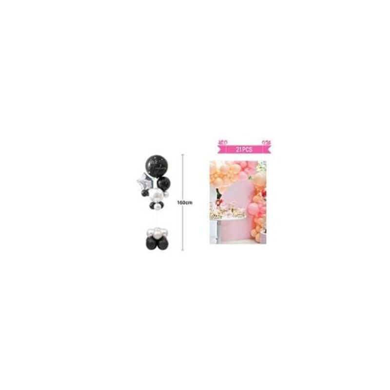 GENERICO - Set Globos Con Base De Color Negro y Plateado 21pcs