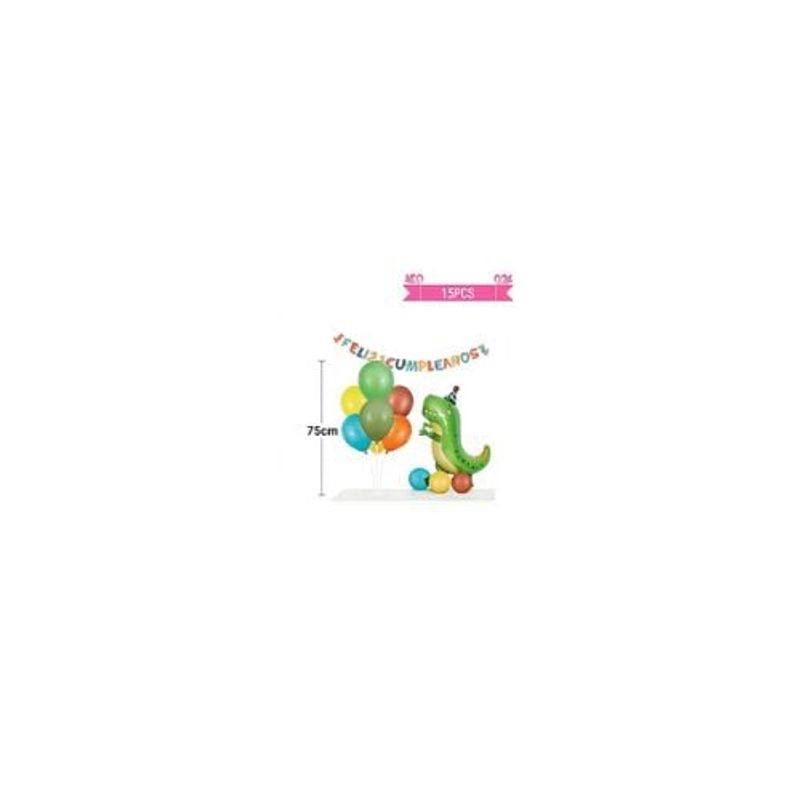 GENERICO - Set De Globos Base Guirnalda Dinosaurio Verde De15pcs