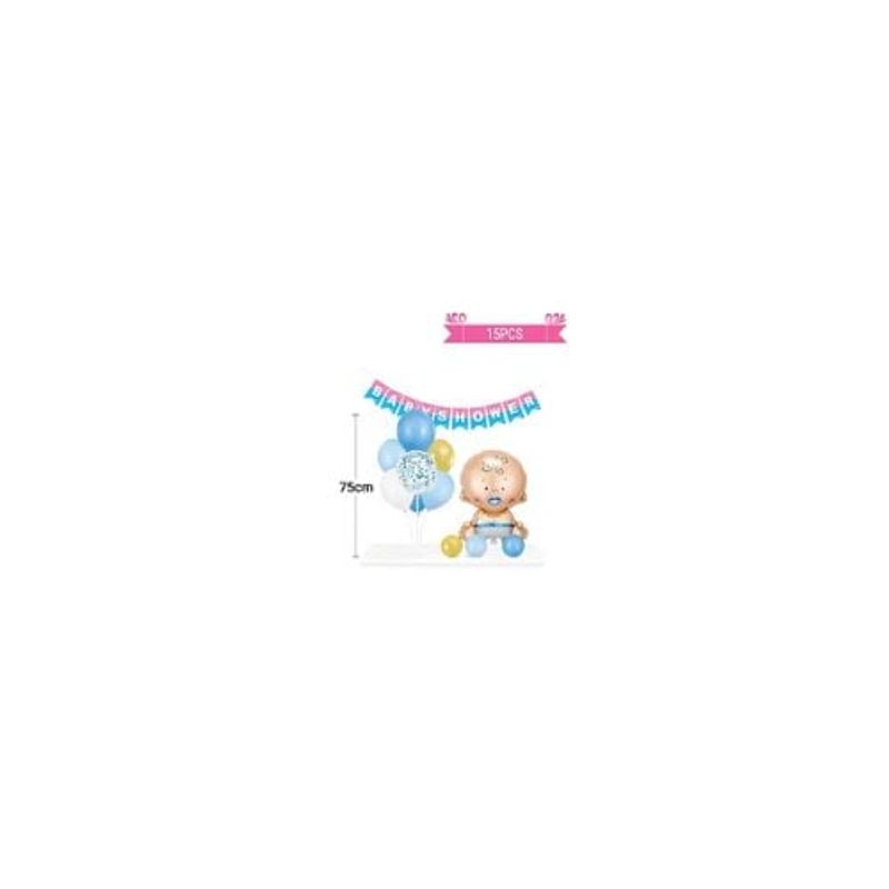 GENERICO - Set De Globos Con Base Guirnalda Baby Shower Azul 15pcs