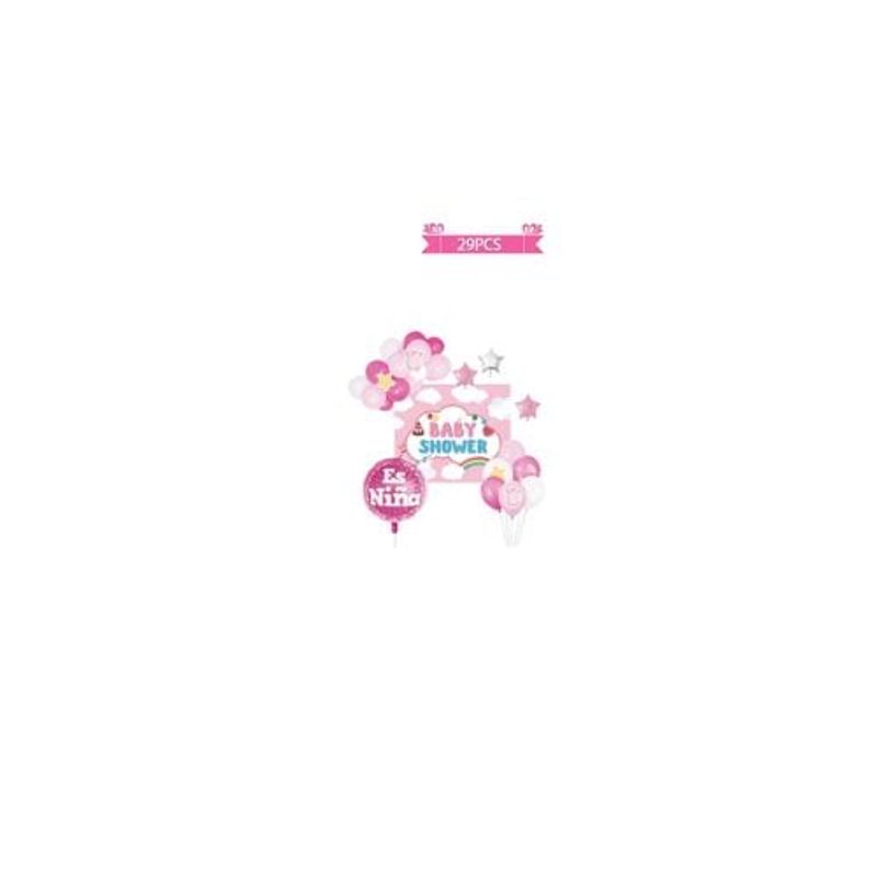 GENERICO - Set Globos Látex Baby Shower Rosado Fondo 29pcs