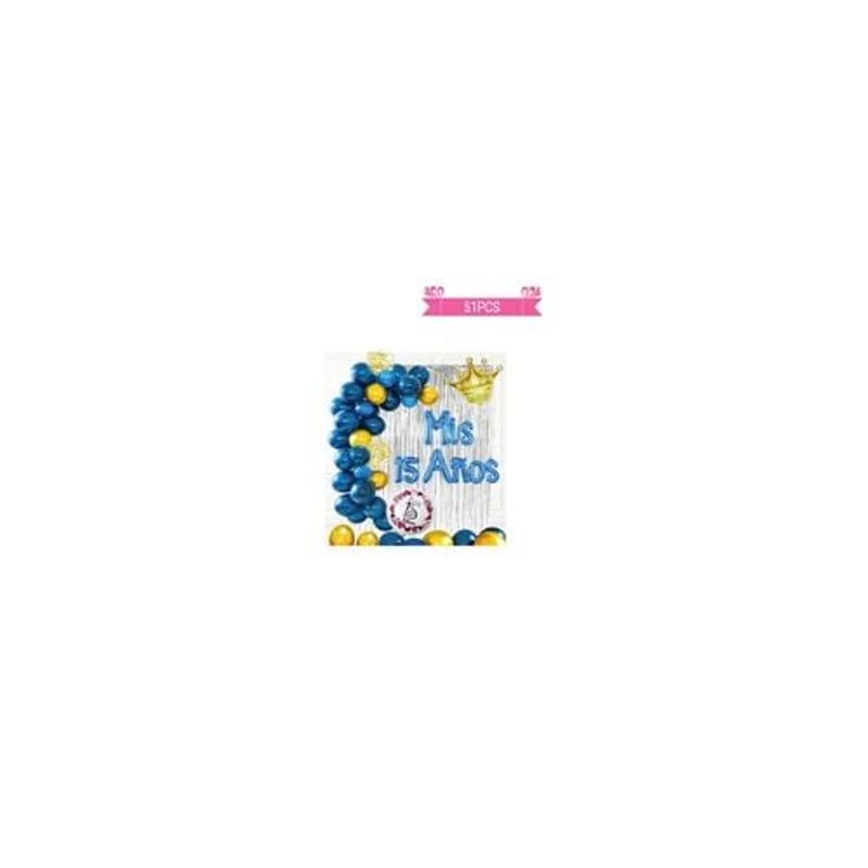 GENERICO - Set De Globos Látex Mis 15 Años Azul y Dorado 51pcs