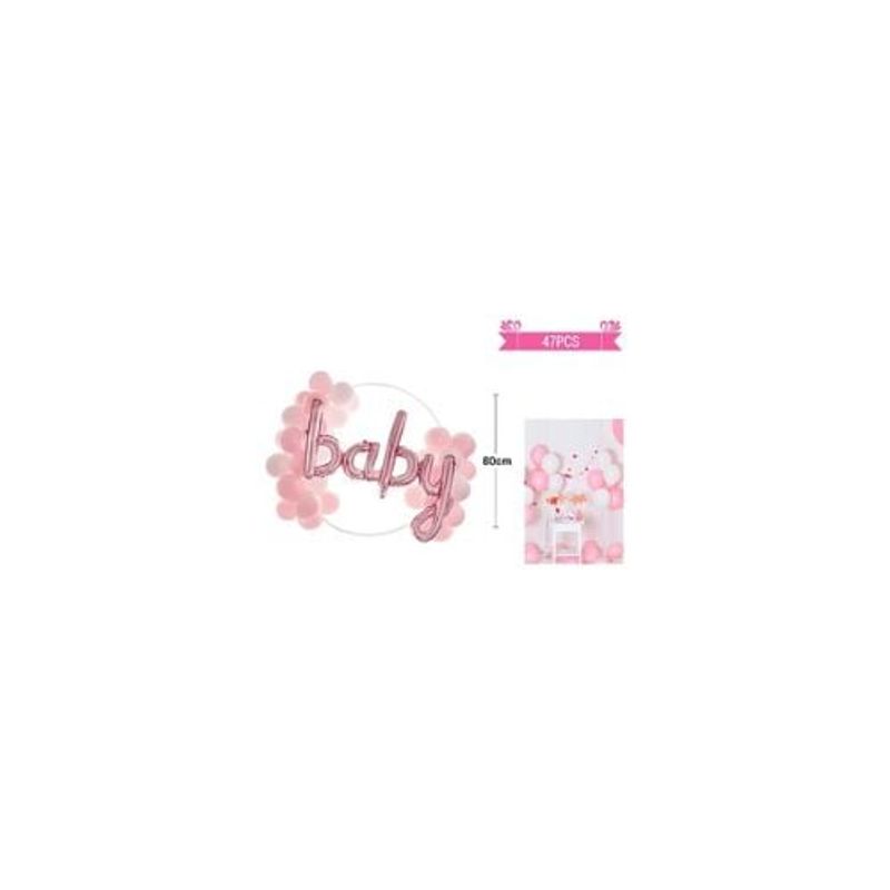 GENERICO - Arco De Globos Rosado Con Letra Baby 80cm 47pcs