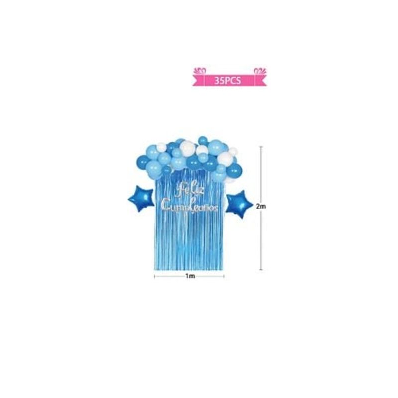 GENERICO - Set De Globos Con Cortina Celeste 35pcs