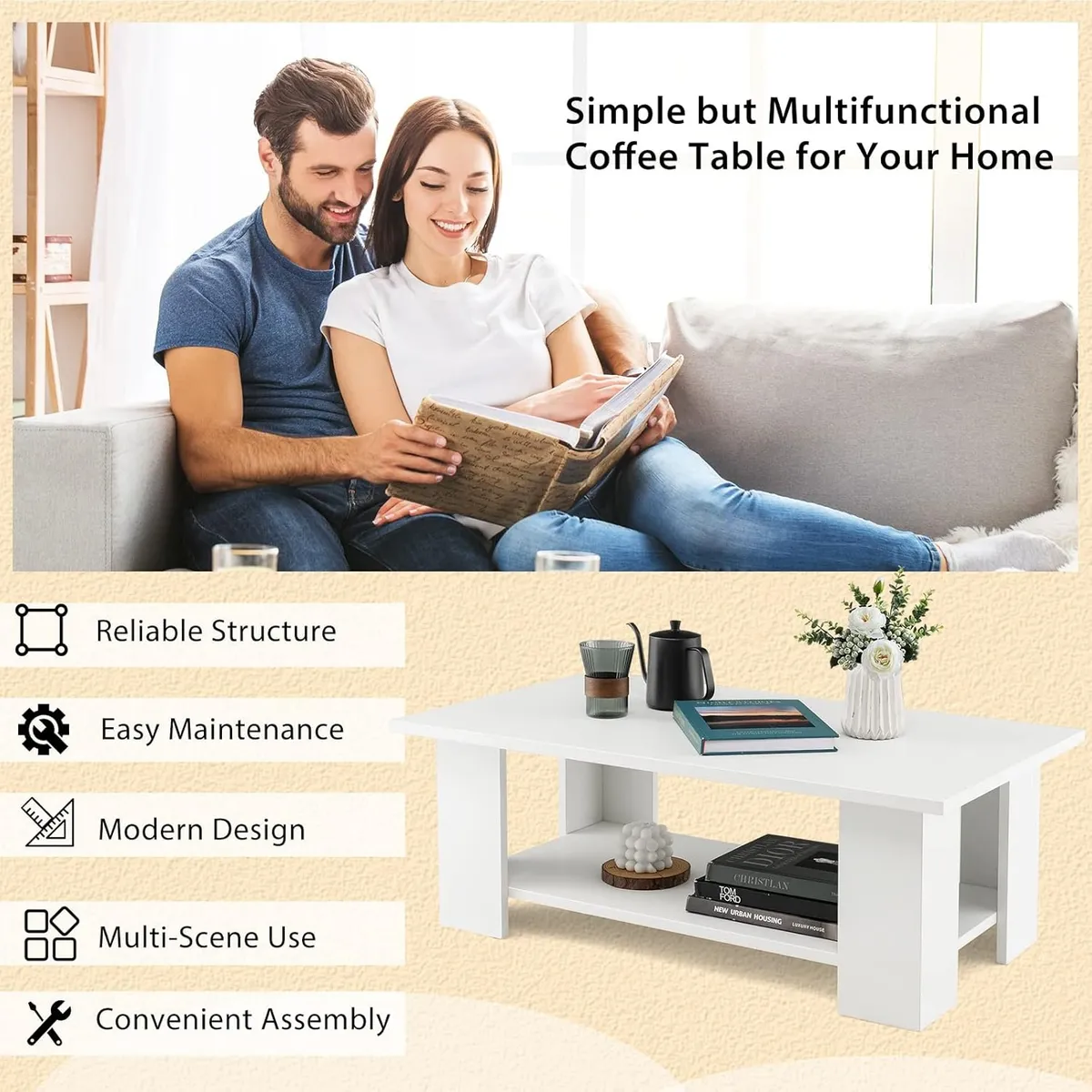 ARTDIY - Mesa de centro blanco 100×48×42cm