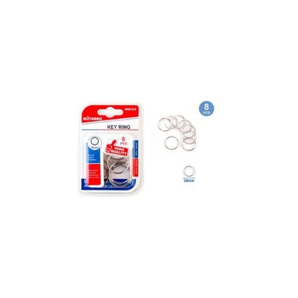 GENERICO - Llavero De Argolla Plateado 30 Mm 8 Pcs