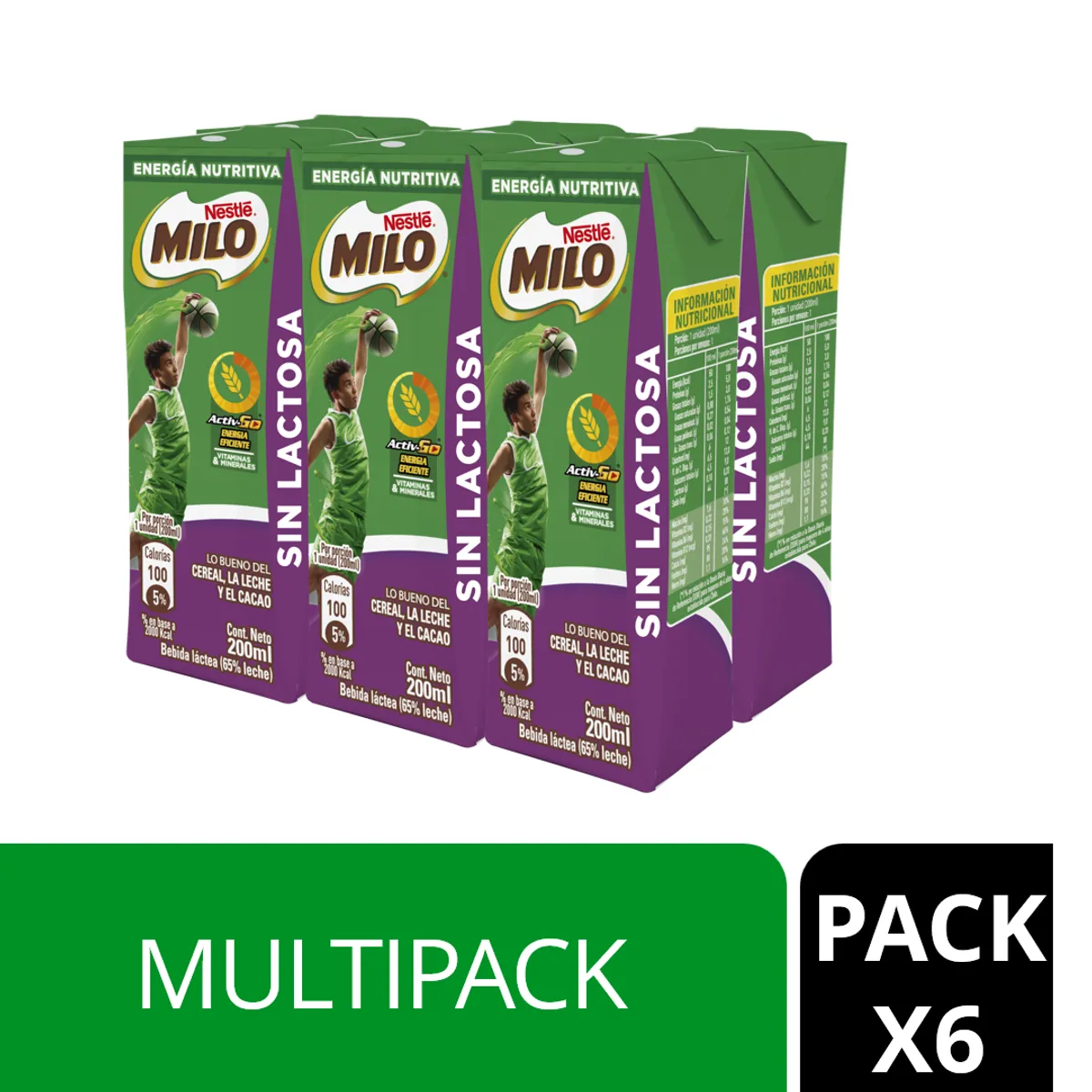 MILO - Bebida láctea MILO® sin lactosa Chocolate Multipack 6x200 ml