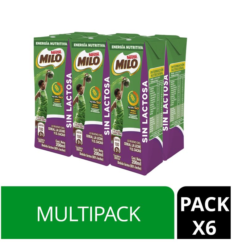 MILO - Bebida Láctea Milo® Sin Lactosa Chocolate Multipack 6x200 Ml