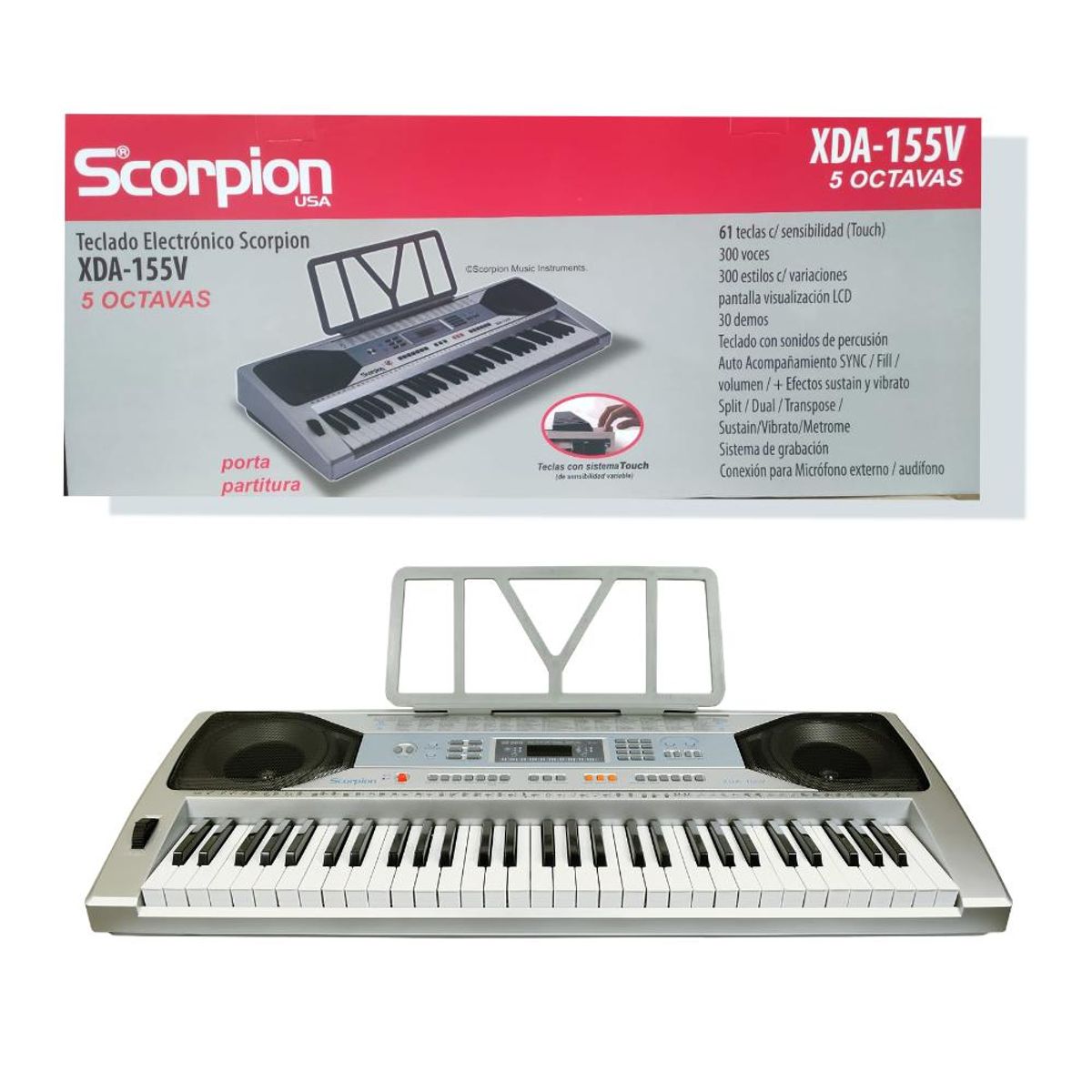 SCORPION - Teclado Eléctrico 61 teclas 5 octavas Mod XDA-155V Scorpion