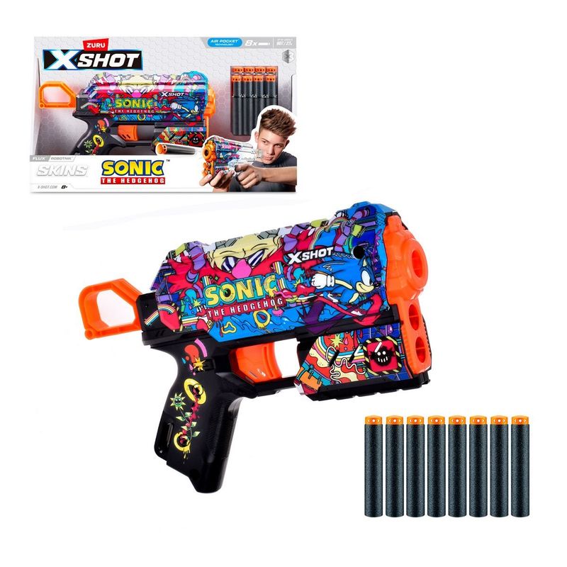 SONIC - LANZA DARDOS FLUX SKINS SONIC CON 8 DARDOS X-SHOT - ROBOTNIK