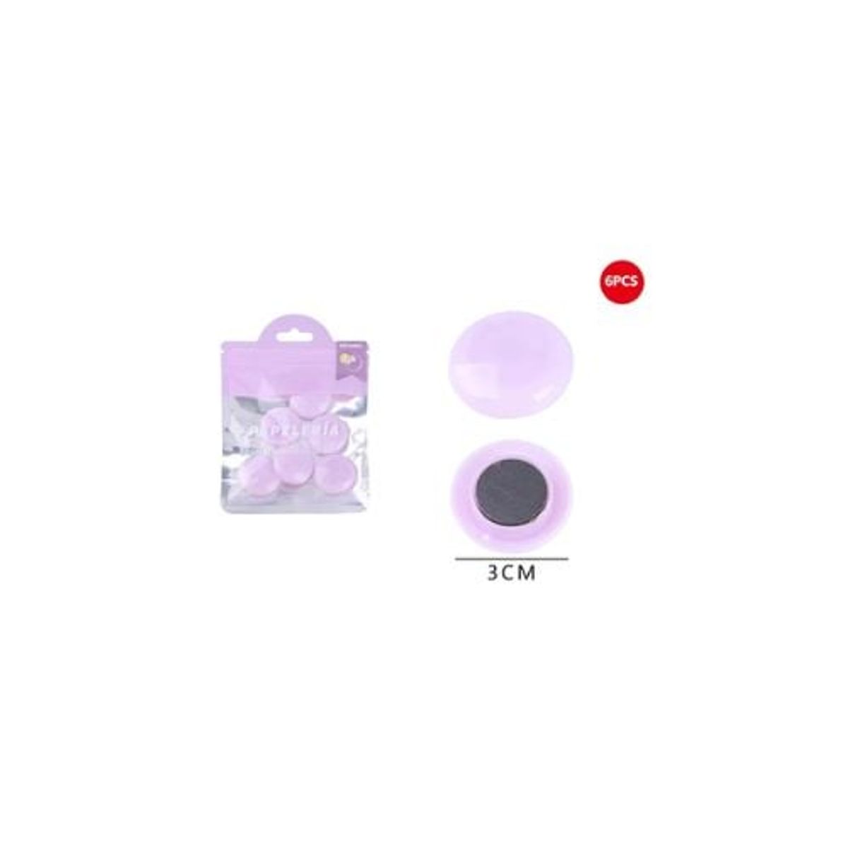 GENERICO - Imán Redondo Morado 3 Cm 6 Pcs