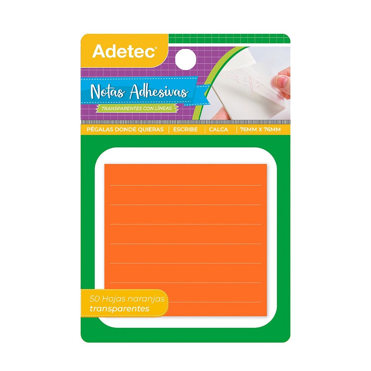 ADETEC - Notas Adhesivas Transparentes con Lineas 100hjs Adetec