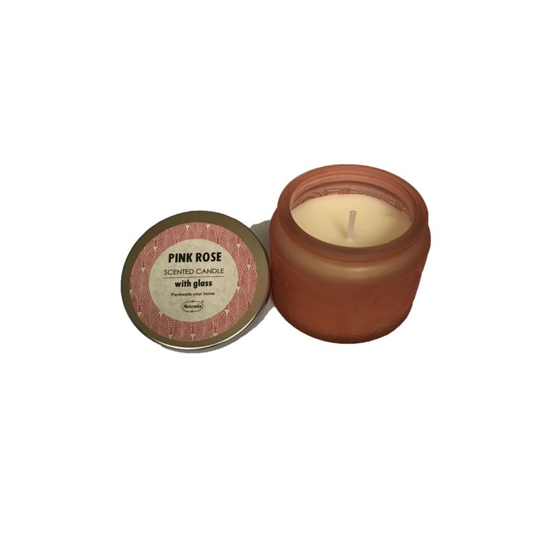 GENERICO - Vela Aromatica Vidrio Tallado Fragancia Rosa Rosada