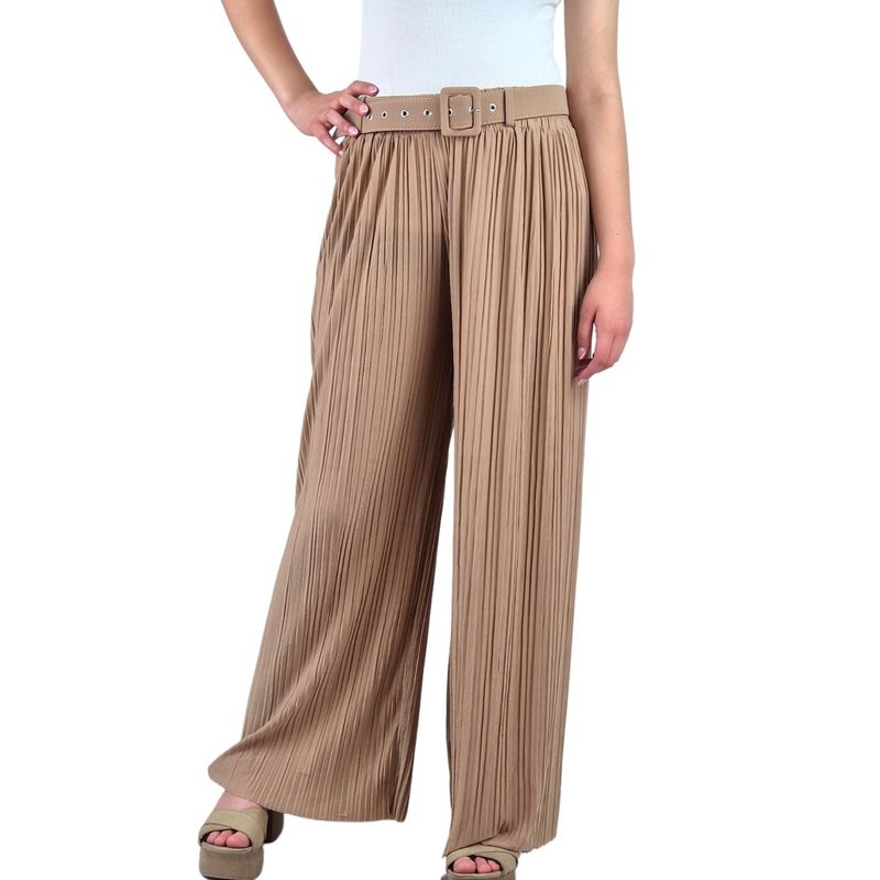 MPROPIA - Pantalon Palazzo Mujer Fiesta Cintura Elasticada Tela Plisada 140