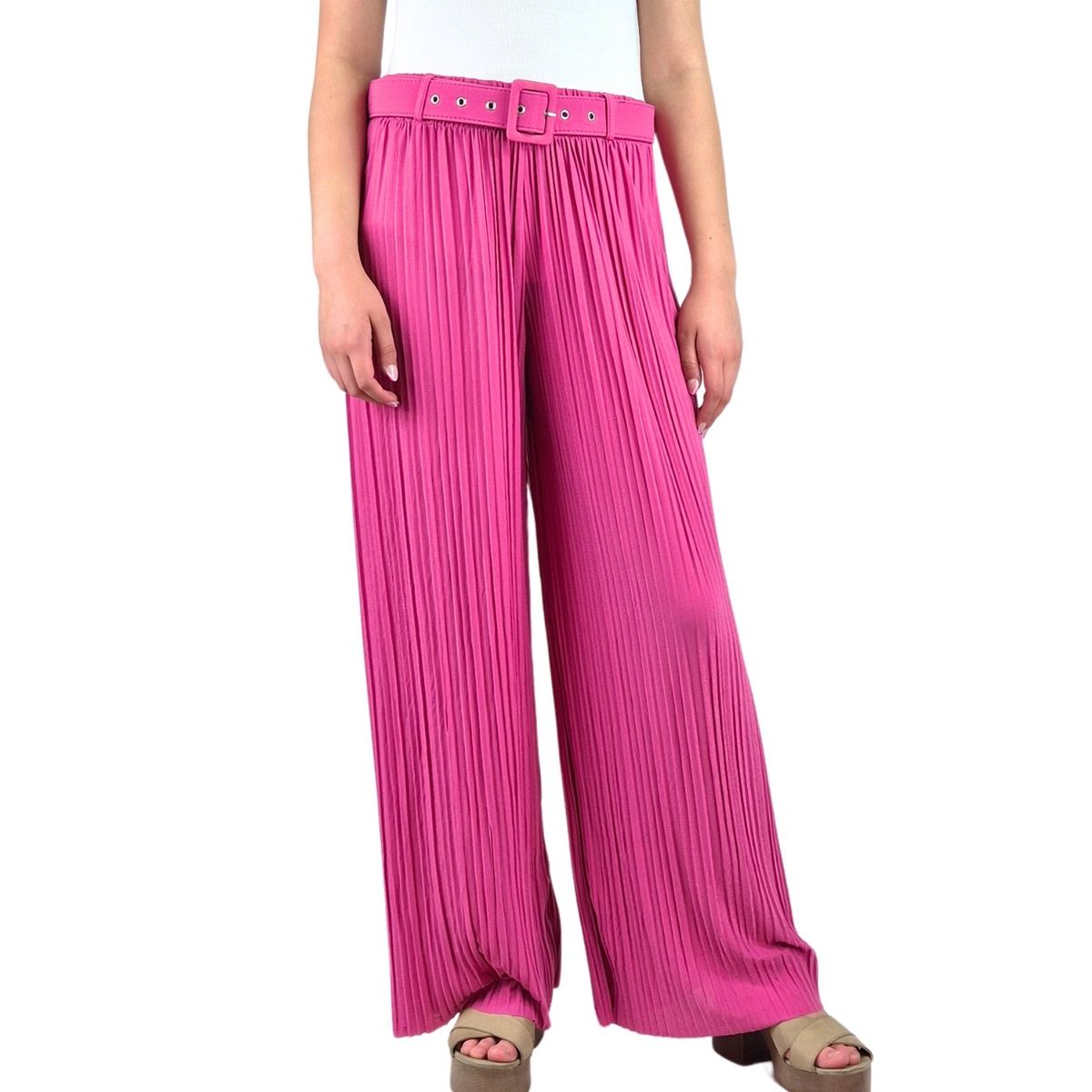 LIKE SHOP - Pantalon Palazzo Mujer Fiesta Cintura Elasticada Tela Plisada 140