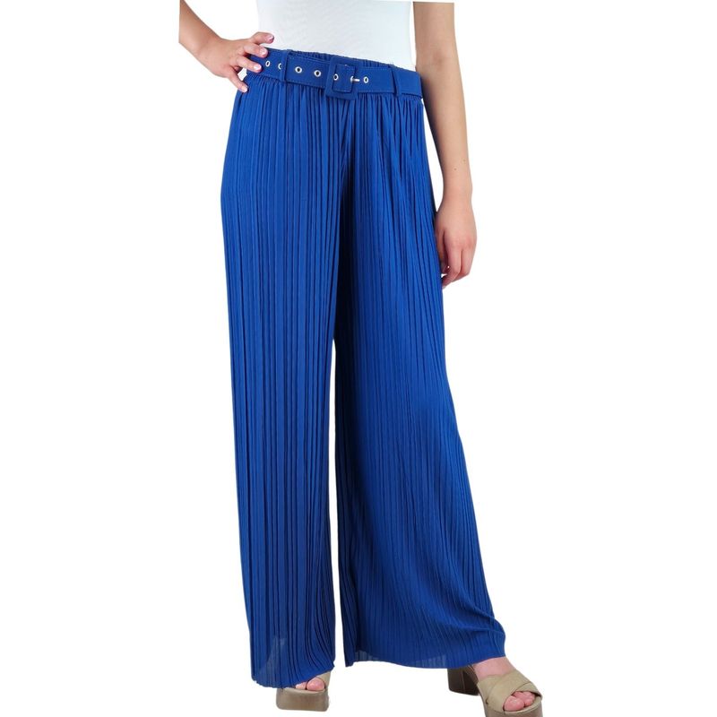 MPROPIA - Pantalon Palazzo Mujer Fiesta Cintura Elasticada Tela Plisada 140