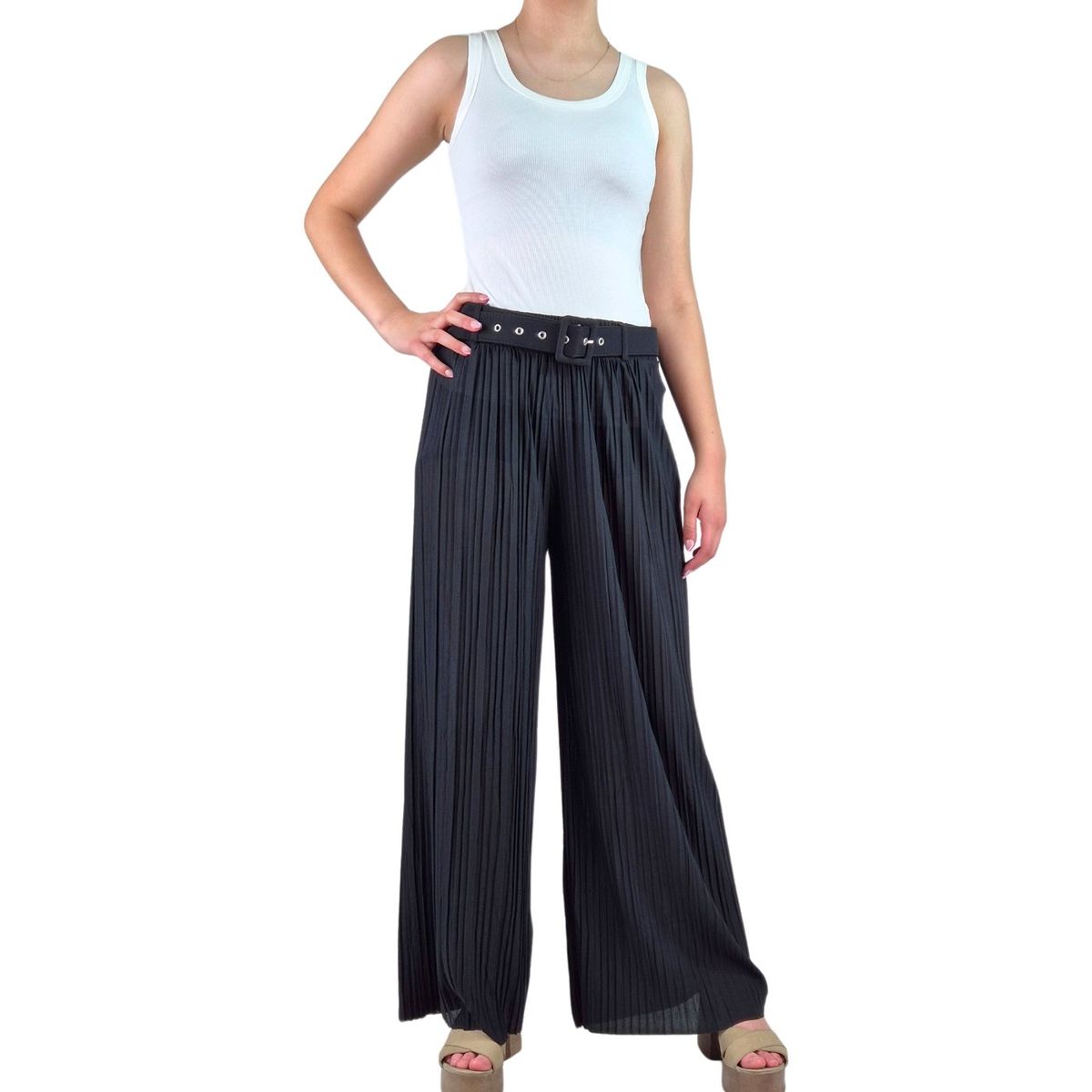 LIKE SHOP - Pantalon Palazzo Mujer Fiesta Cintura Elasticada Tela Plisada 140