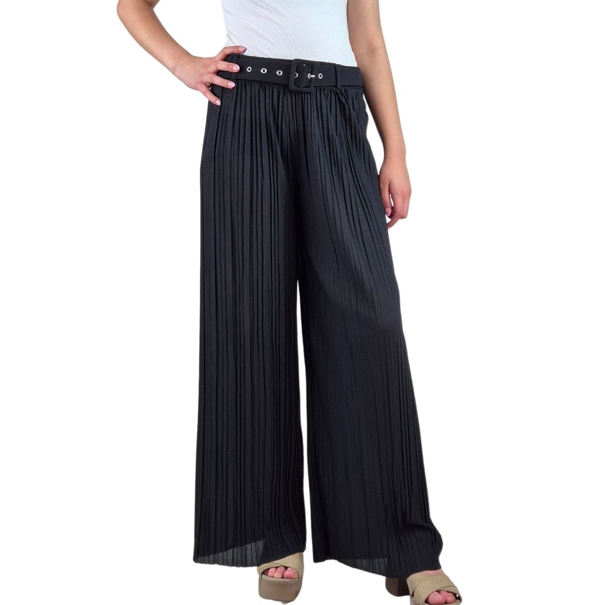 LIKE SHOP - Pantalon Palazzo Mujer Fiesta Cintura Elasticada Tela Plisada 140