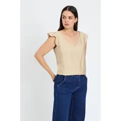 ASH - Blusa Manga Corta Beige Mujer
