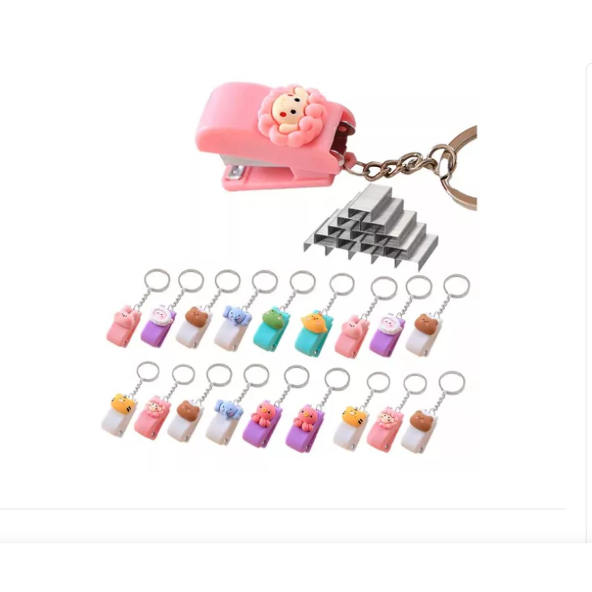GENERICO - 12 Mini Corchetera Grapadora Animal Kawaii + 1200 Corchetes
