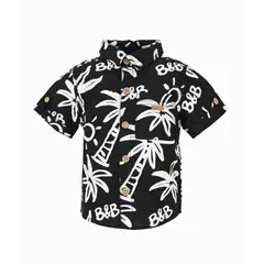 BLACK AND BLUE - Camisa bebé palmeras Negro