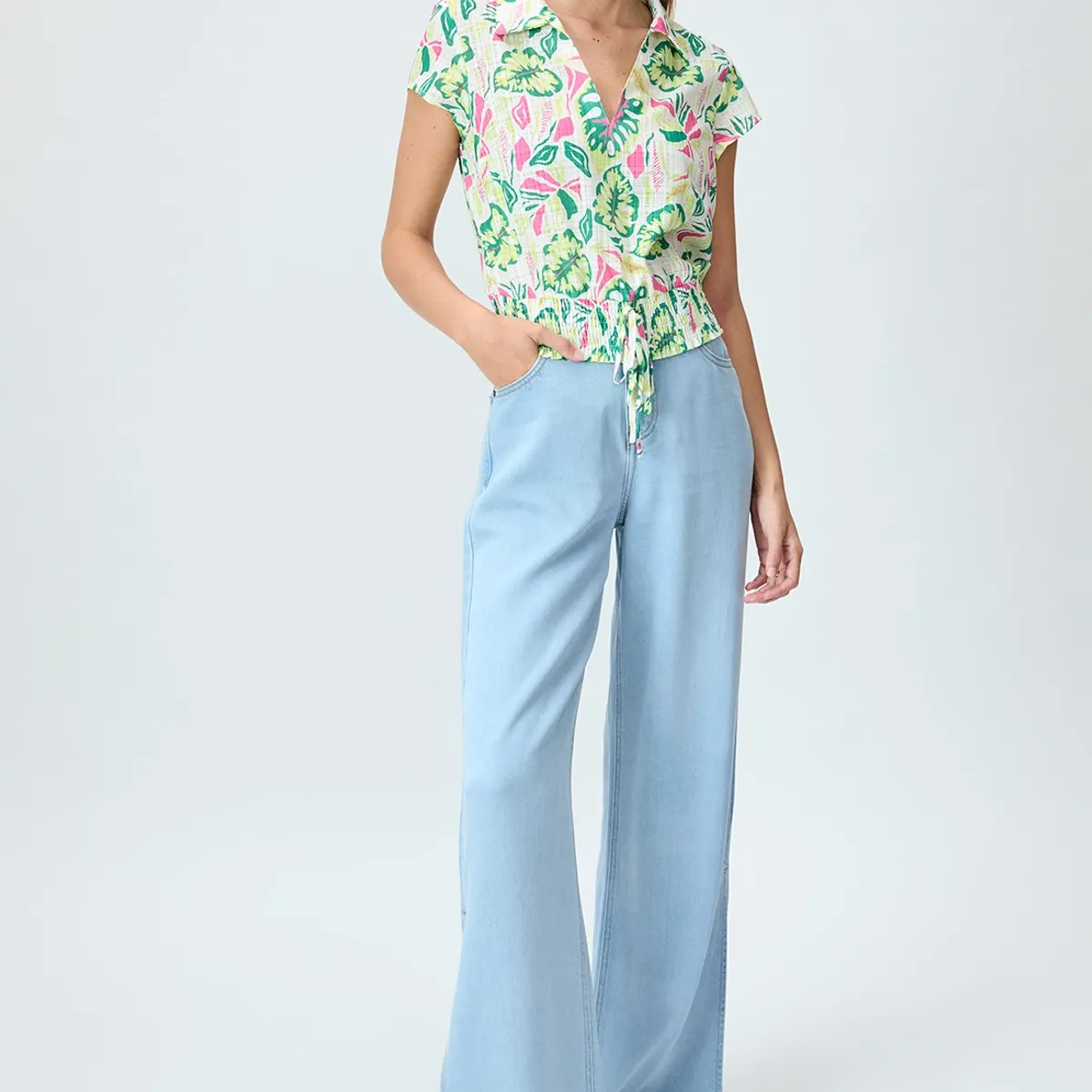 IO - Blusa Manga Corta Crudo Mujer Io