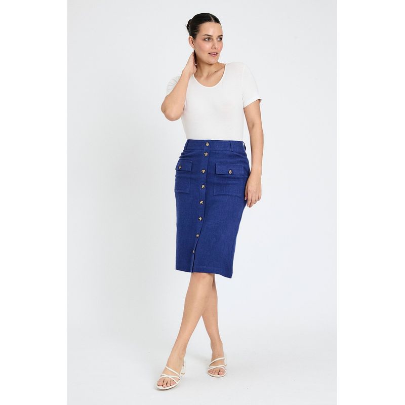 ASH - Falda Lisa Larga Azul Ash