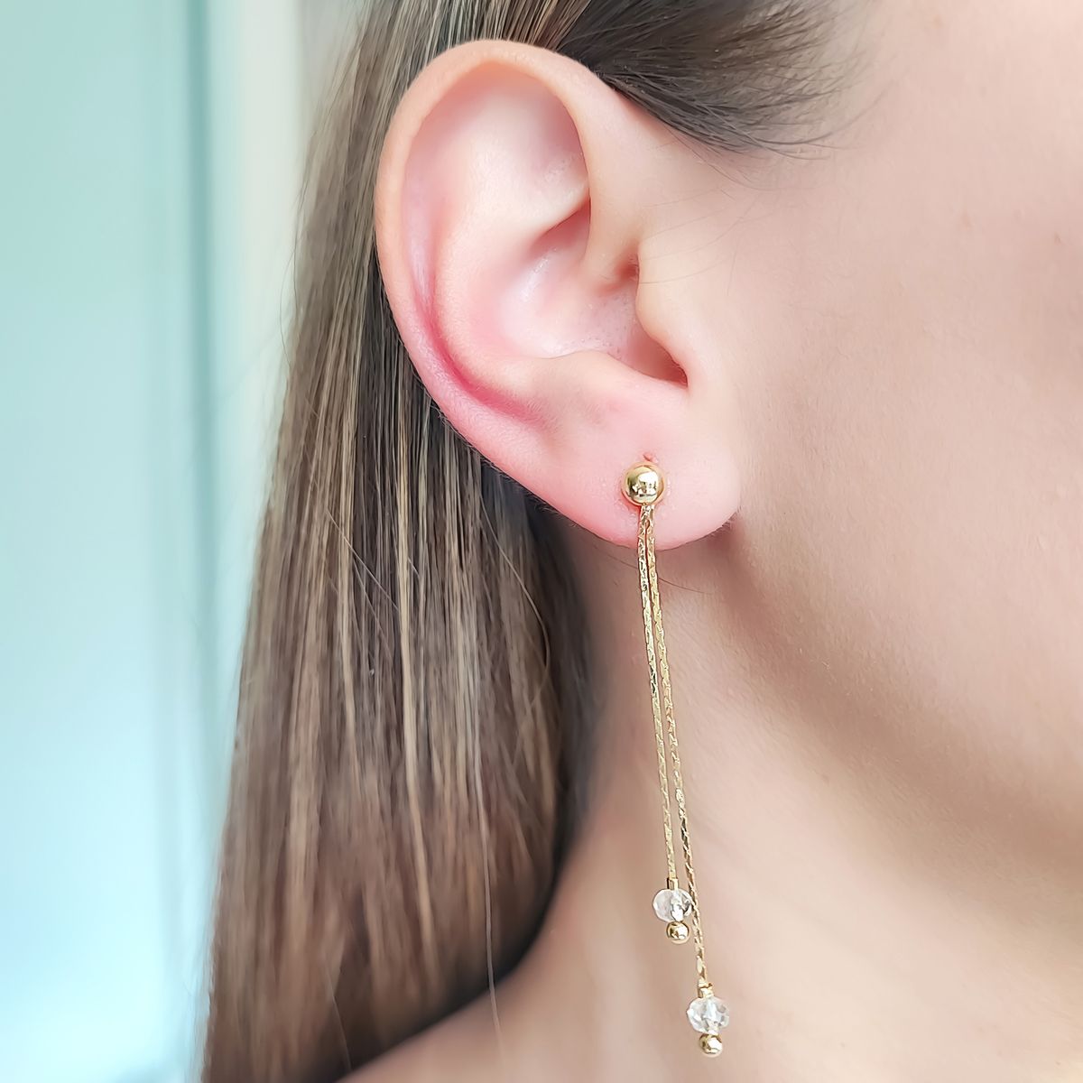 COGGIOLA - Aros Josefa Largos Cristal Enchapado Oro 18K