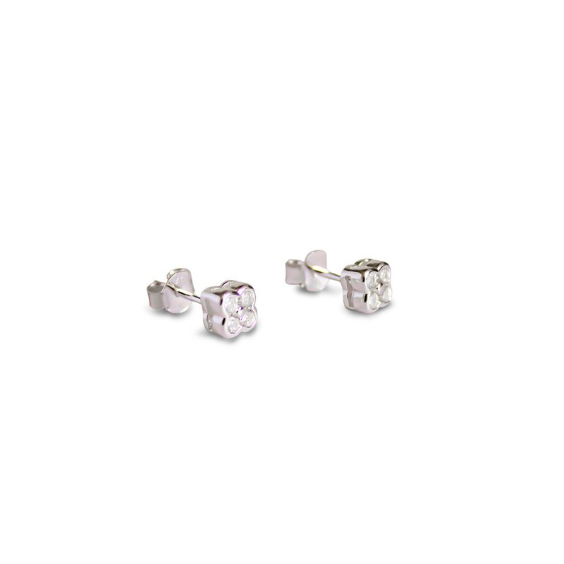 ANDREA COGGIOLA JOYAS - Aros Trébol Circón Blanco Plata Fina 925