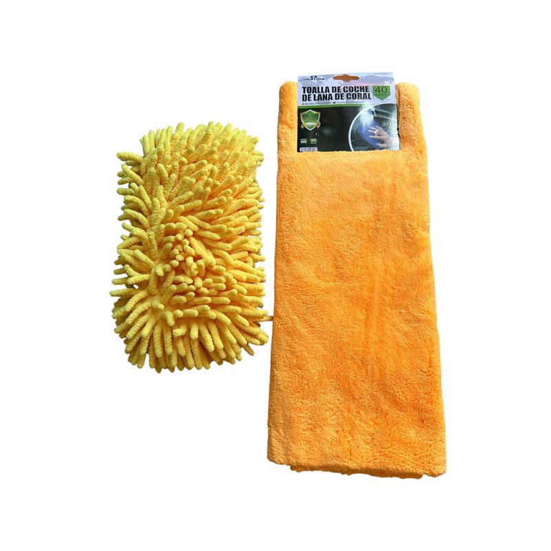 GENERICO - Cepillo De Esponja + Paño Microfibra Absorbente Para Autos