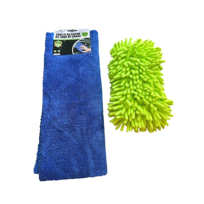 GENERICO - Cepillo De Esponja + Paño Microfibra Absorbente Para Autos