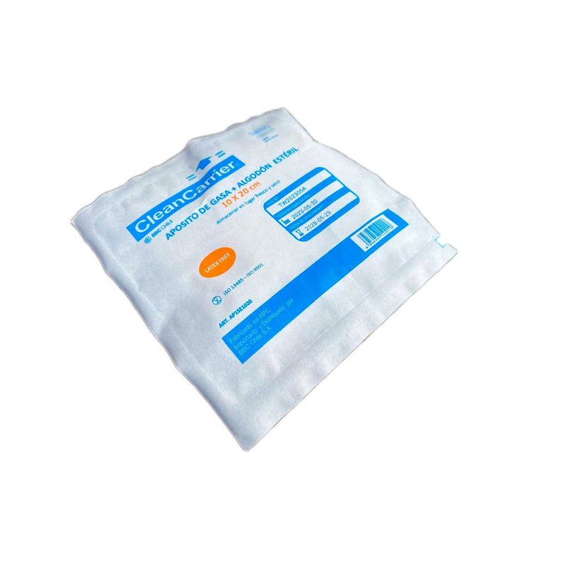 CLEANCARRIER - Aposito estéril de gasa + algodon 10x20 Cleancarrier 10 unidades