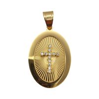 Medalla de Oro Laminado con Dije Ovalado con Cruz de Brillantes