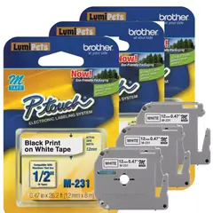 BROTHER - 3X Cinta Rotuladora M-231 - - 12mm X 8m Color Blanco