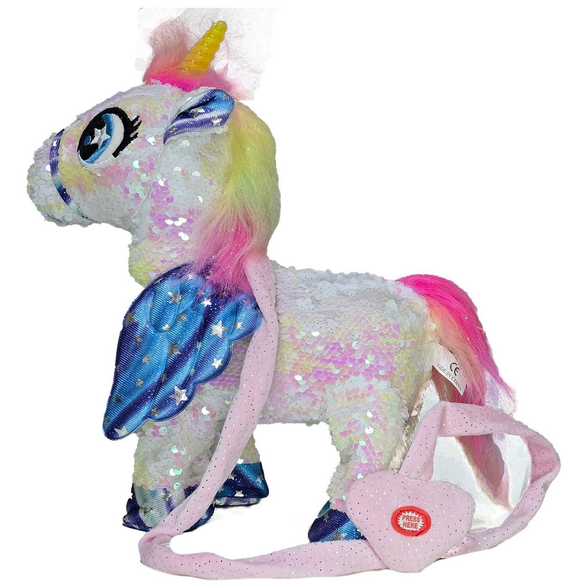 GENERICO - Unicornio Musical Y Bailarin Con Brillos Y Alas 35cm Blanco