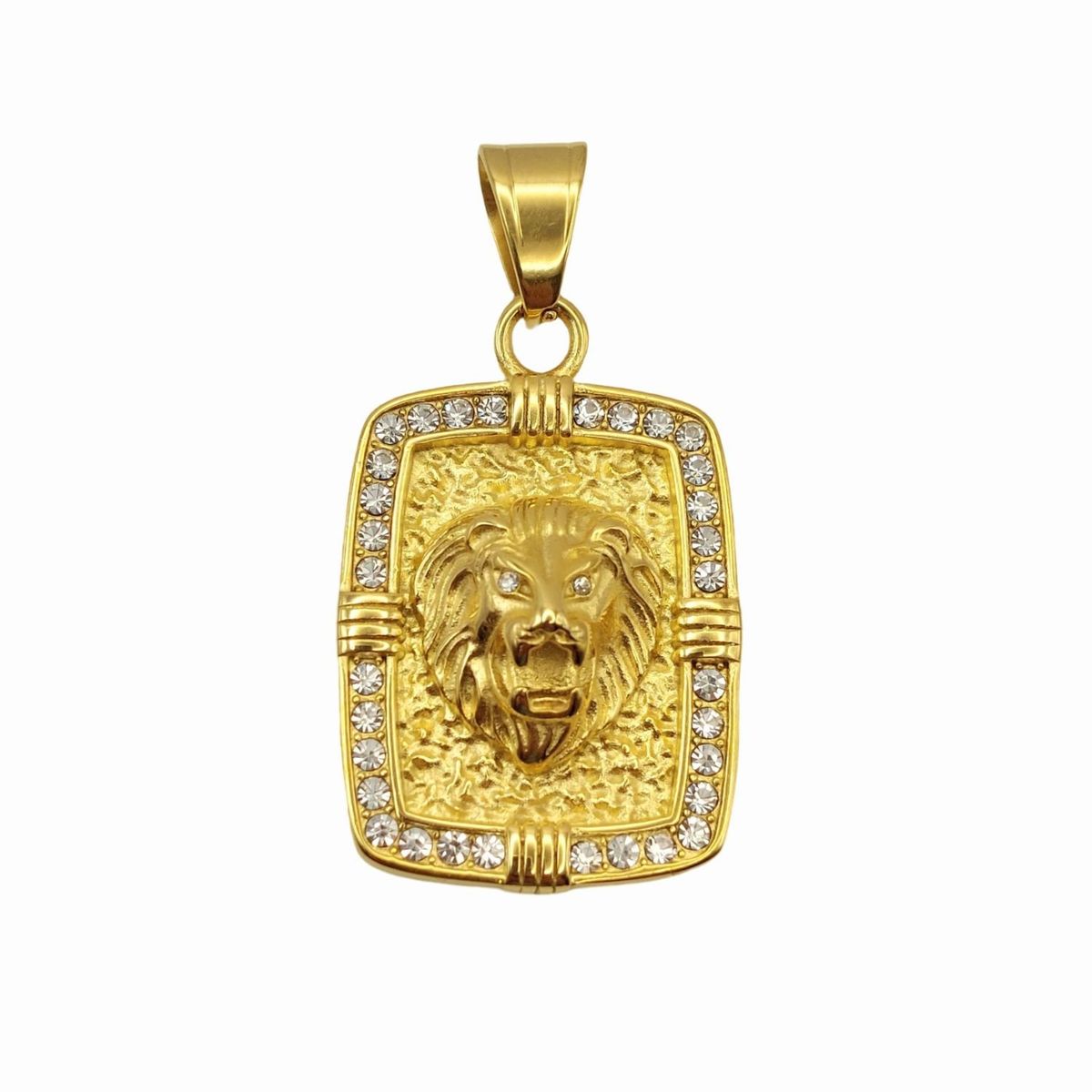GENERICO - Colgante Oro Laminado con placa de Rostro Candado León con Brillantes