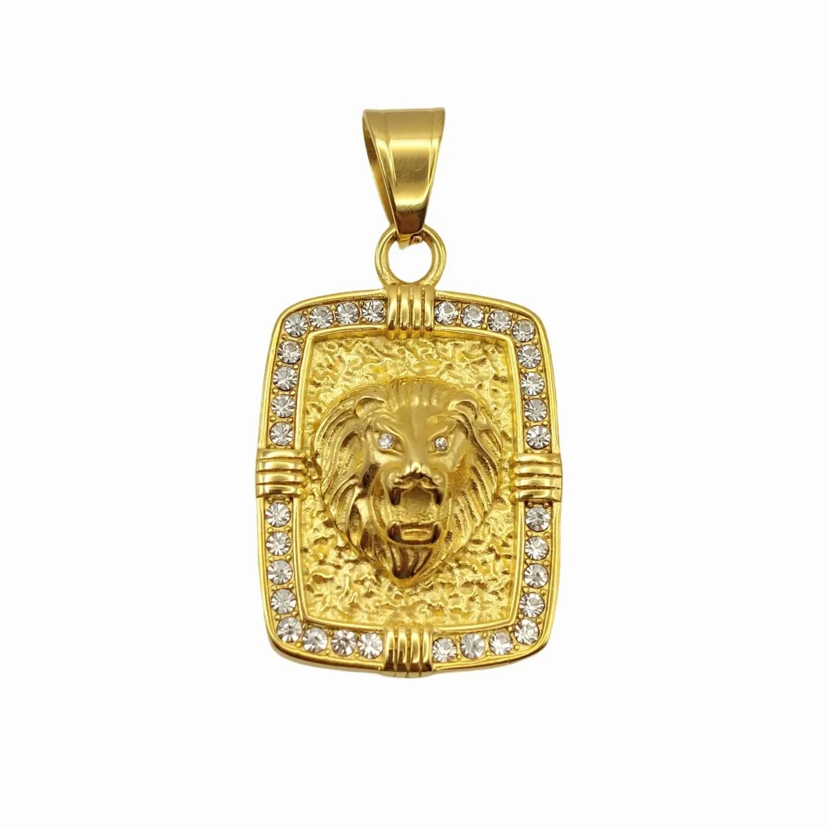 GENERICO - Colgante Oro Laminado con placa de Rostro Candado León con Brillantes