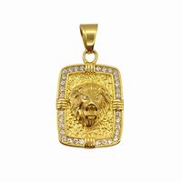 Colgante Oro Laminado con placa de Rostro Candado León con Brillantes