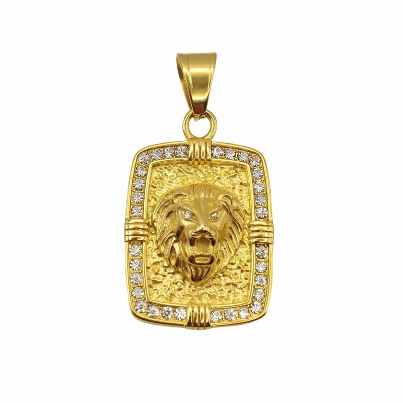 GENERICO - Colgante Oro Laminado con placa de Rostro Candado León con Brillantes
