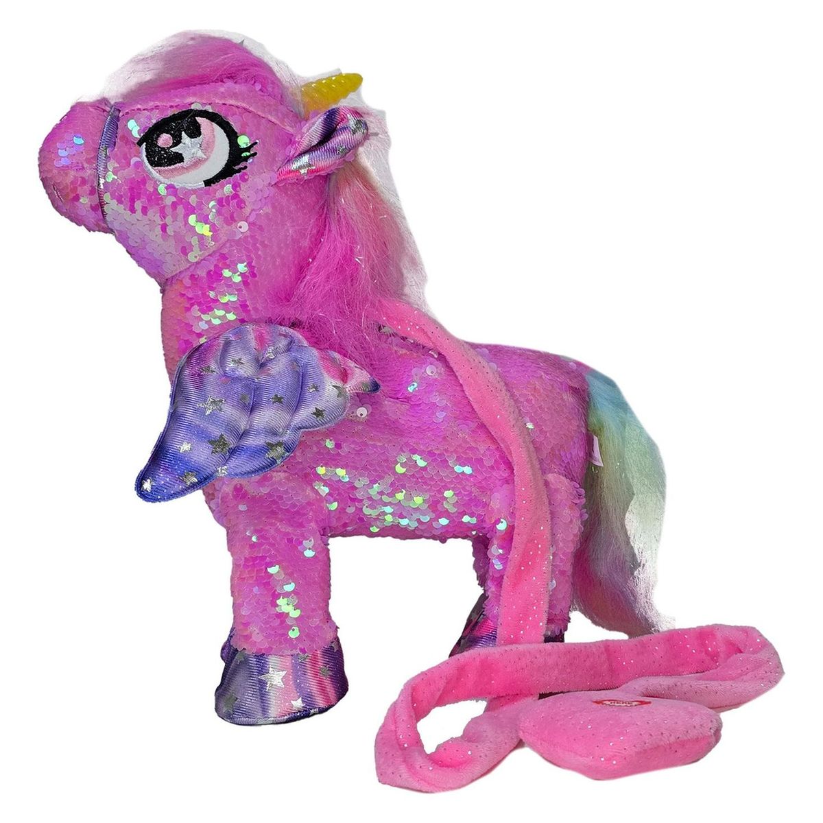 GENERICO - Unicornio Musical Y Bailarin Con Brillos Y Alas 35cm Fucsia