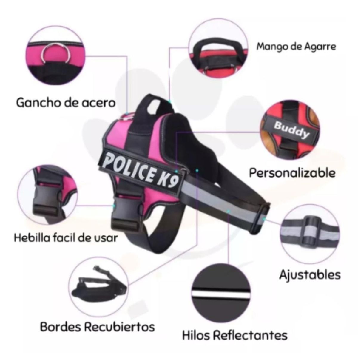 GENERICO - Arnes Pechera para perros reforzada police k9 talla L - Rojo - l