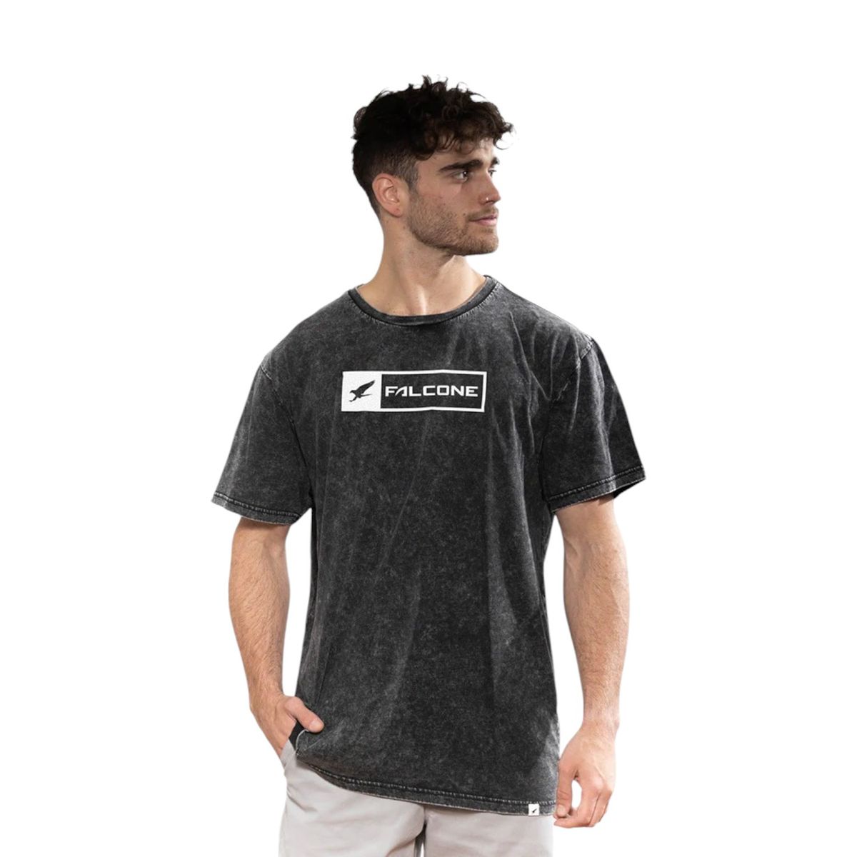 FALCONE - Polera Acid-Wash Rectangular Logo Hombre Falcone