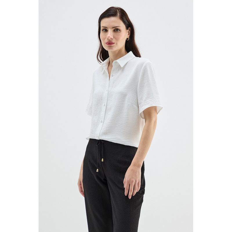 MA GRIFFE - Blusa Manga Corta Crudo Mujer Magriffe