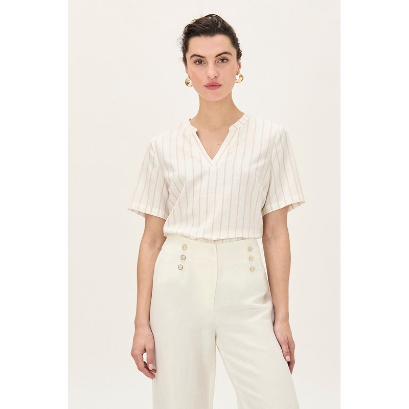 MA GRIFFE - Blusa Manga Corta Beige Mujer Magriffe