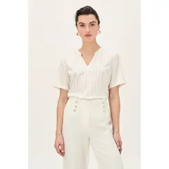 MA GRIFFE - Blusa Lino Estampada Beige Magriffe