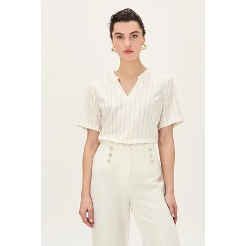 MA GRIFFE - Blusa Manga Corta Beige Mujer Magriffe