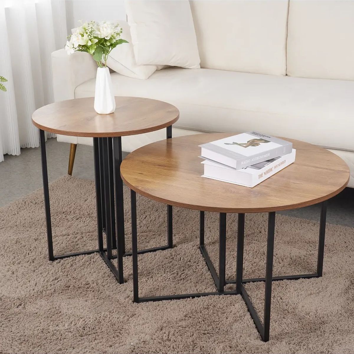 CORI CORI - Pack de 2 mesas de Centro Redondas - Madera Clara