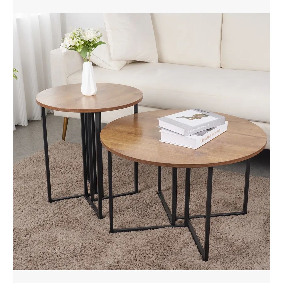 CORI CORI - Pack de 2 mesas de Centro Redondas - Madera Clara