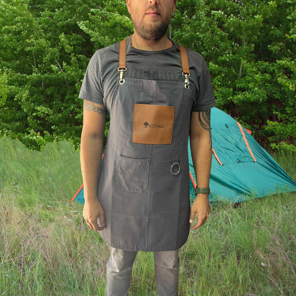 KOYAM - Pechera Parrilla Algodón Encerado y Cuero miel - Gris - Talla única