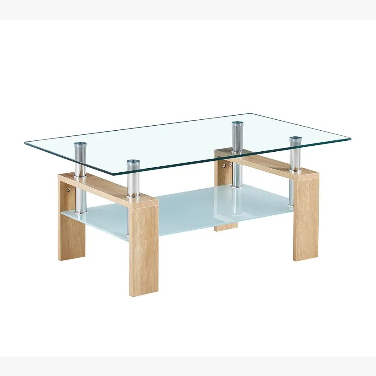 CORI CORI - Mesa de Centro Rectangular de Vidrio-Madera Clara