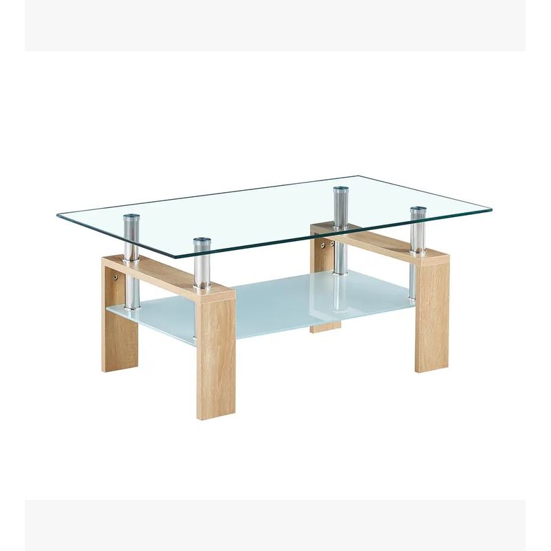 CORI CORI - Mesa de Centro Rectangular de Vidrio-Madera Clara